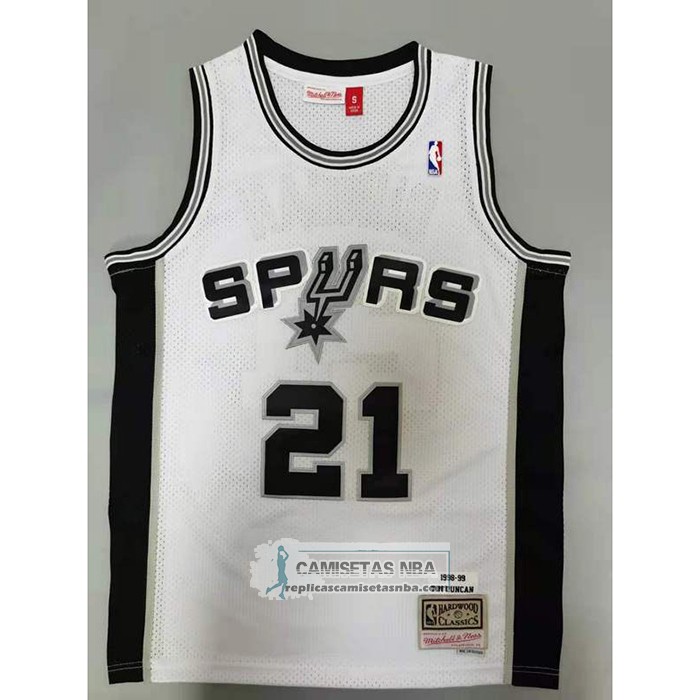 Camiseta San Antonio Spurs Tim Duncan NO 21 Mitchell & Ness 1998-99 Blanco